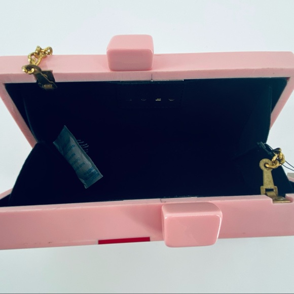 LULU Santa Hat Print Acrylic Box Purse With Crossbody Chain Pink OS NEW W/Tags - Picture 5 of 12